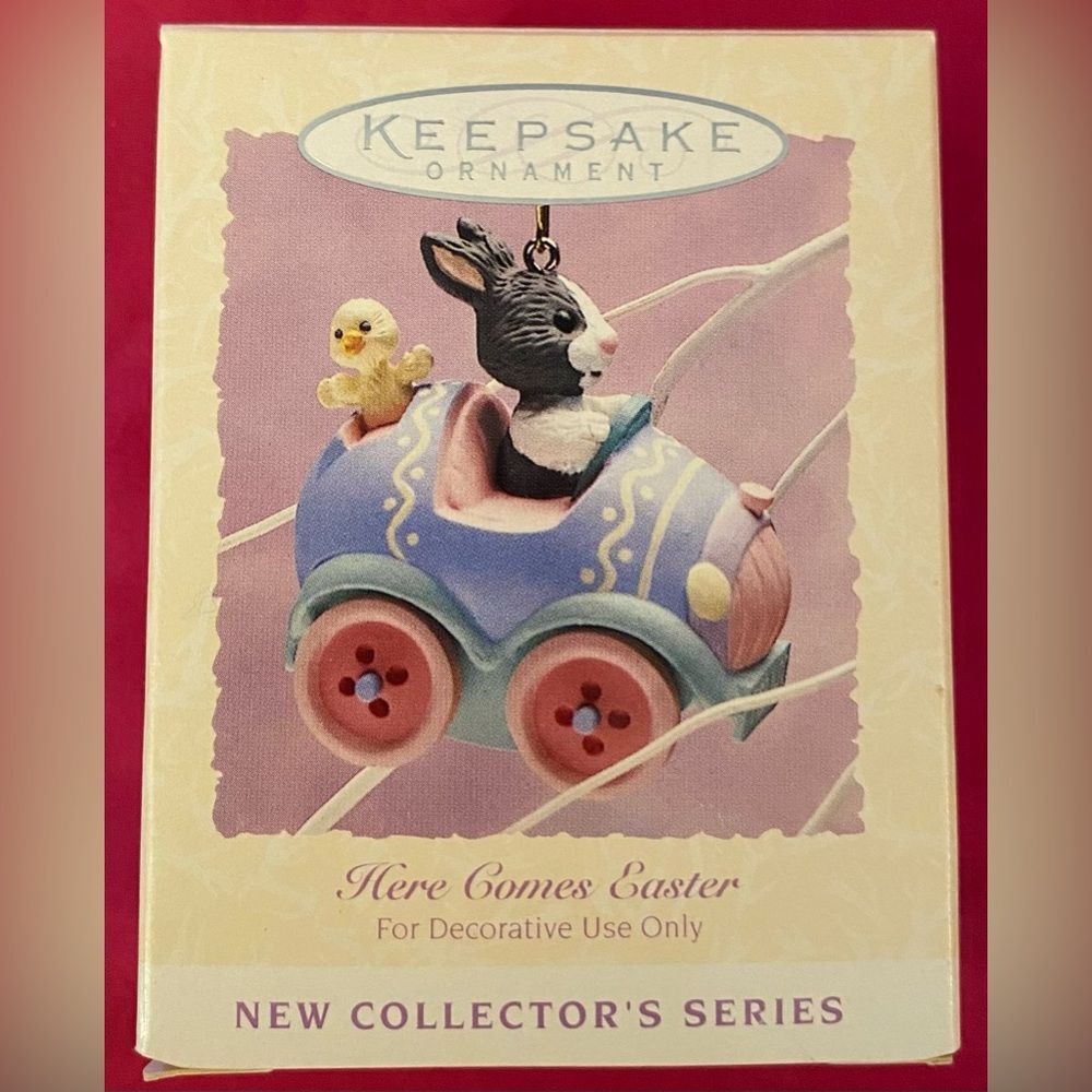 Easter Hallmark Keepsake Ornament 1994 Here Comes Easter Bunny Chick in Egg Car